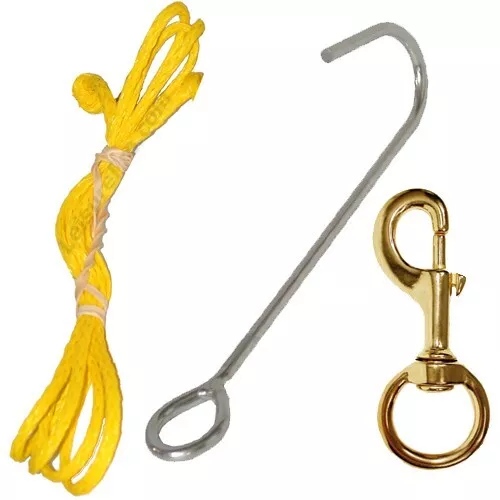  Trident Stainless Reef J-Hook w/50" Line & #2 Brass Clip 